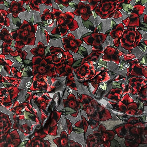 Shrine of Hollywood Antoinette Gothic Floral Rose Velvet Ruffle Long Sleeve Sz M - Picture 5 of 8